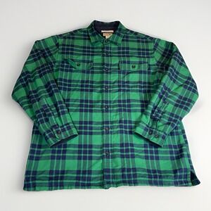 Vintage LL Bean Fleece Lined Flannel Mens Large Green Black Watch Plaid Shirt